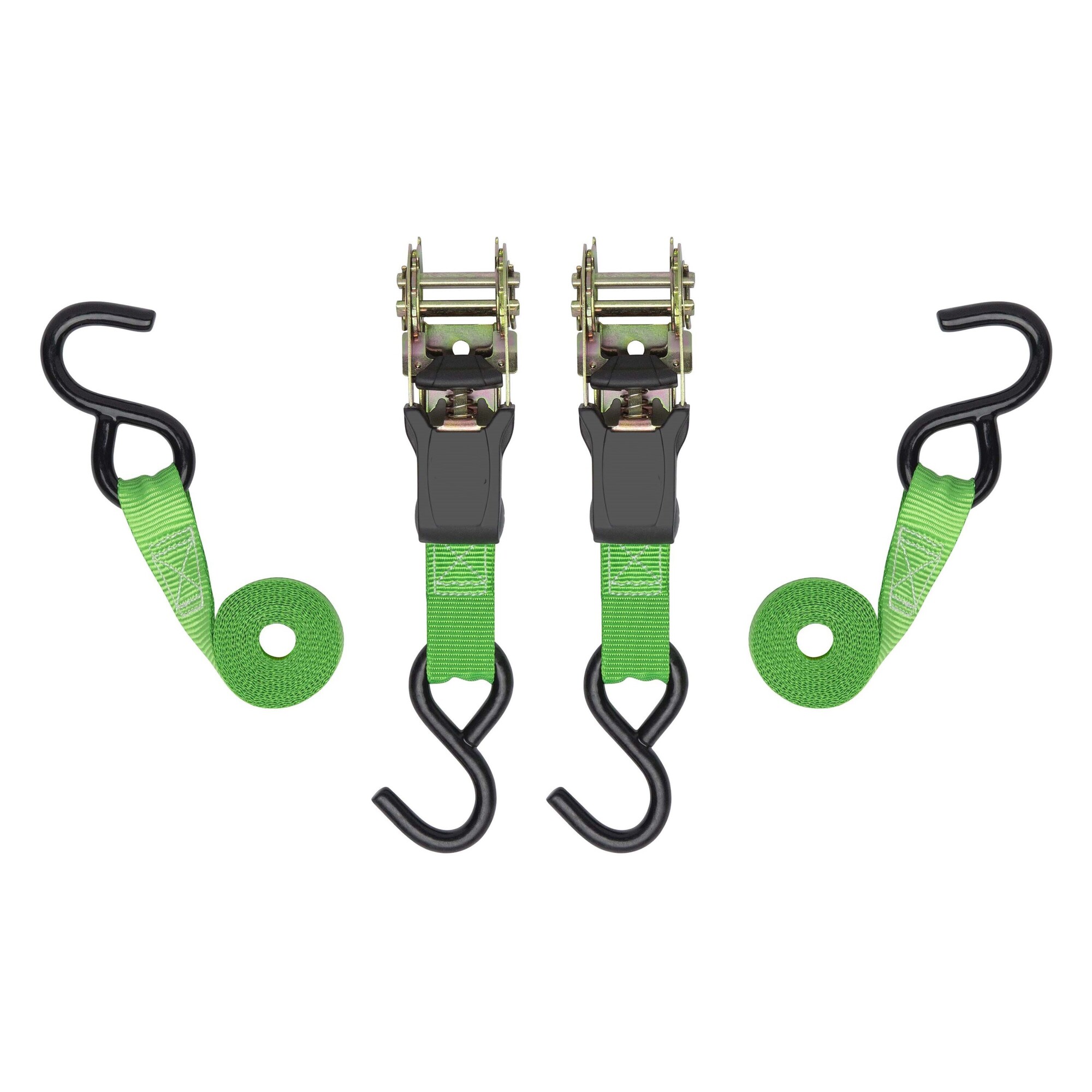 Ultra-Tow Padded Ratchet Tie-Downs, 2-Pk., 500-Lb. Working Load, 1500-Lb. Capacity, 6ft.L, Green Polyester,